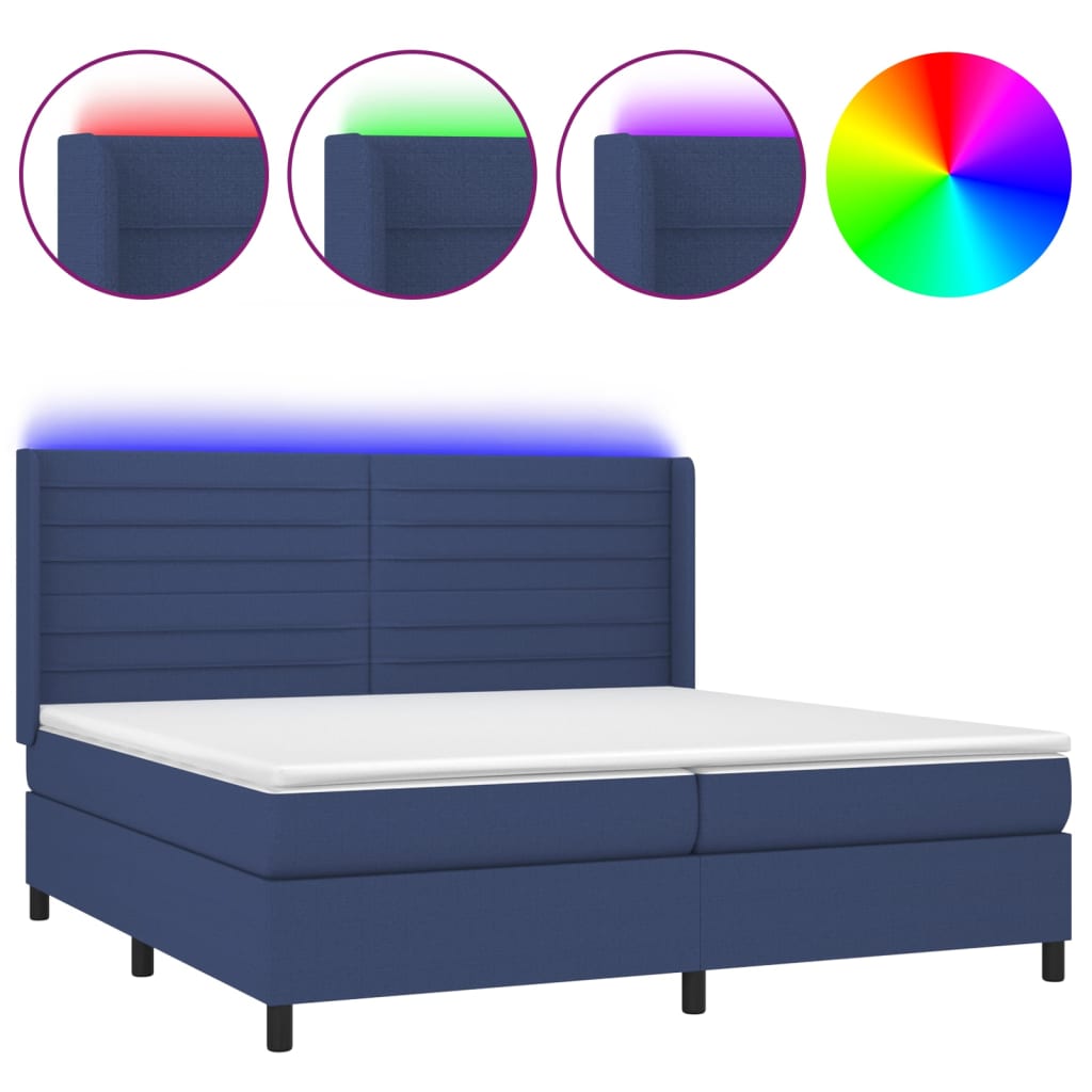 Sommier à lattes de lit matelas et LED Bleu 200x200 cm Tissu