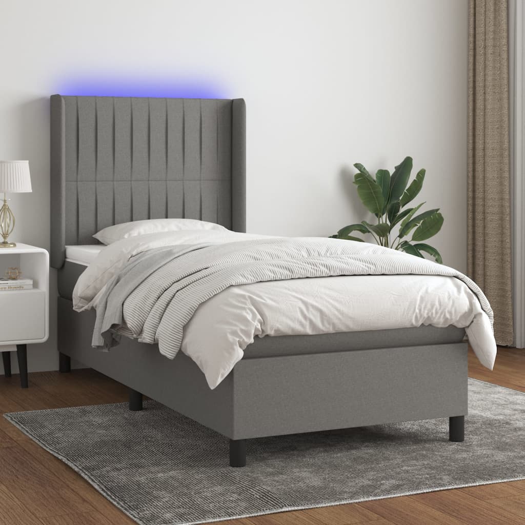 Sommier à lattes de lit matelas LED Gris foncé 80x200cm Tissu - XIOS