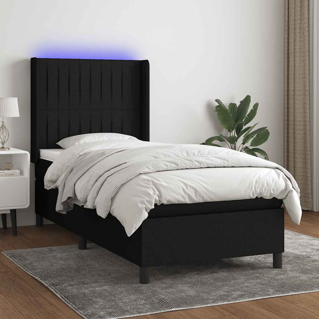 Sommier à lattes de lit matelas et LED Noir 80x200cm Tissu - XIOS