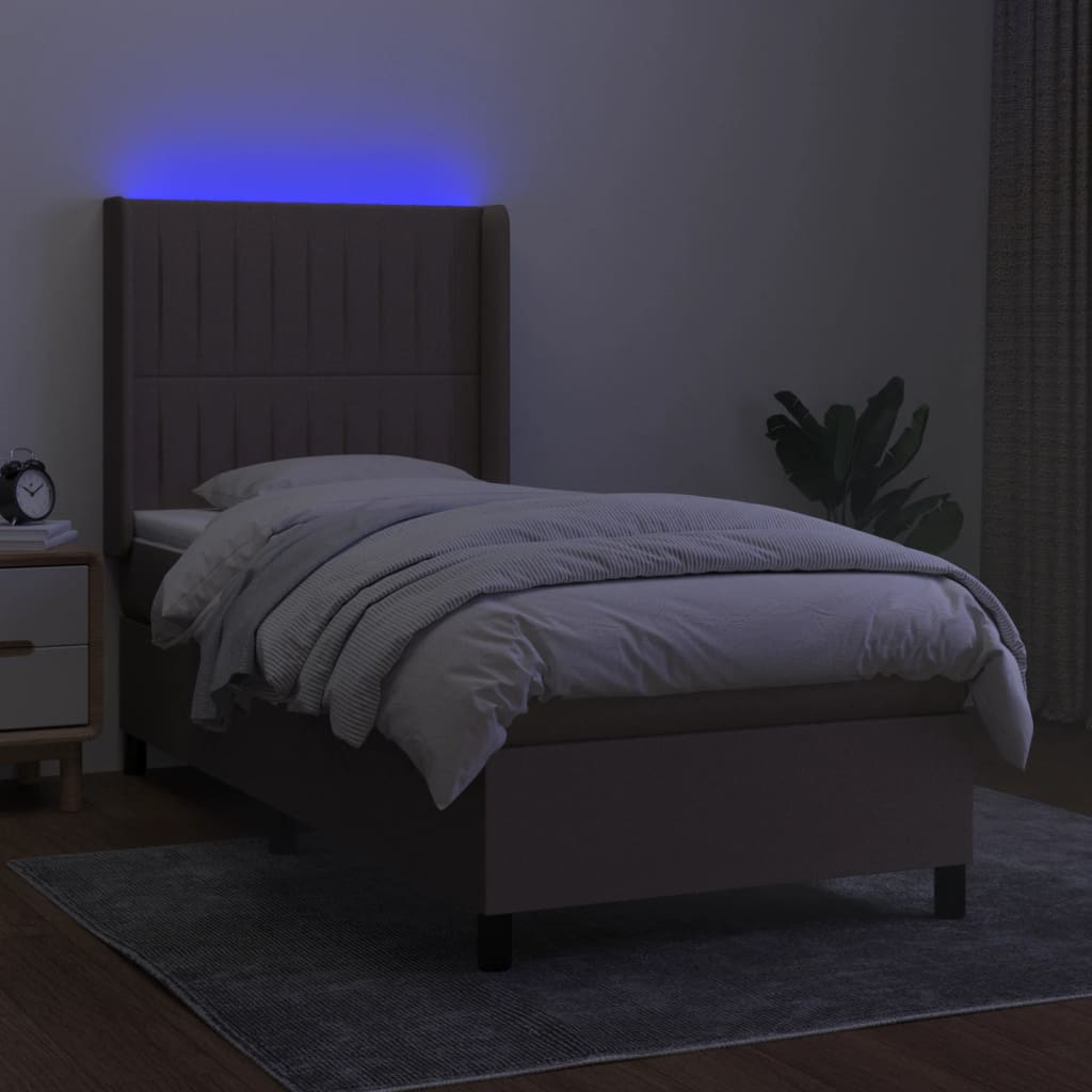 Sommier à lattes de lit matelas et LED Taupe 90x190 cm Tissu
