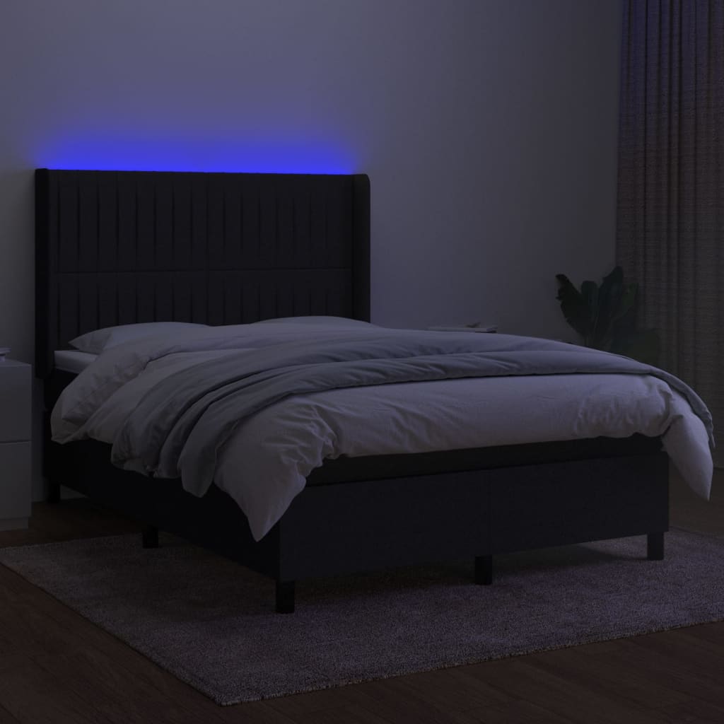 Sommier à lattes de lit matelas et LED Noir 140x190 cm Tissu - XIOS