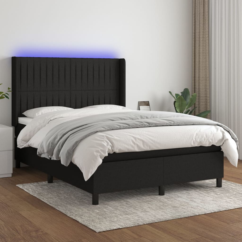 Sommier à lattes de lit matelas et LED Noir 140x190 cm Tissu - XIOS