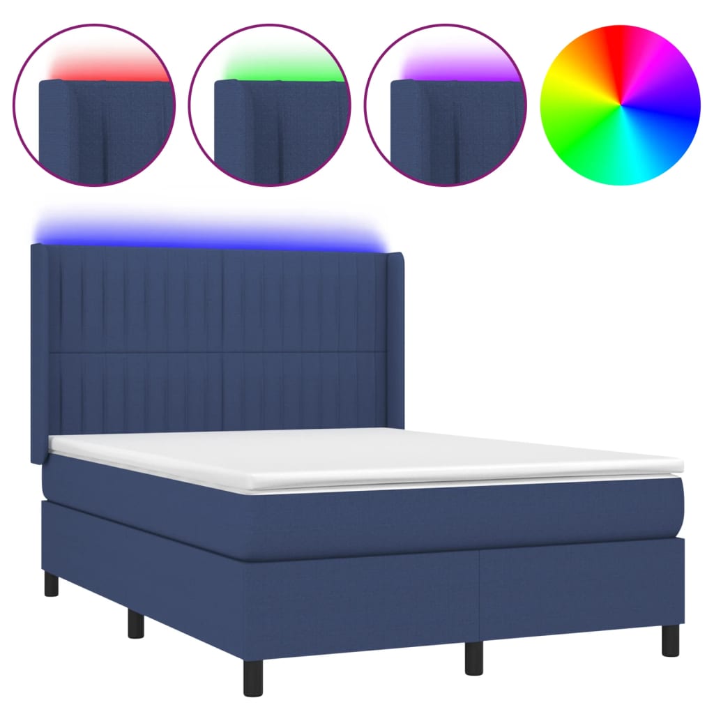 Sommier à lattes de lit matelas et LED Bleu 140x190 cm Tissu - XIOS