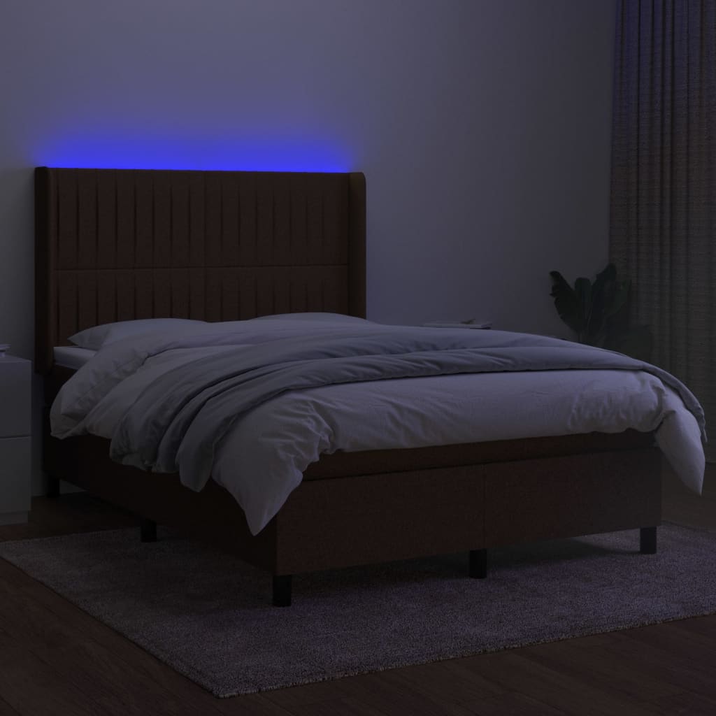 Sommier à lattes de lit matelas et LED Marron foncé 140x200 cm - XIOS