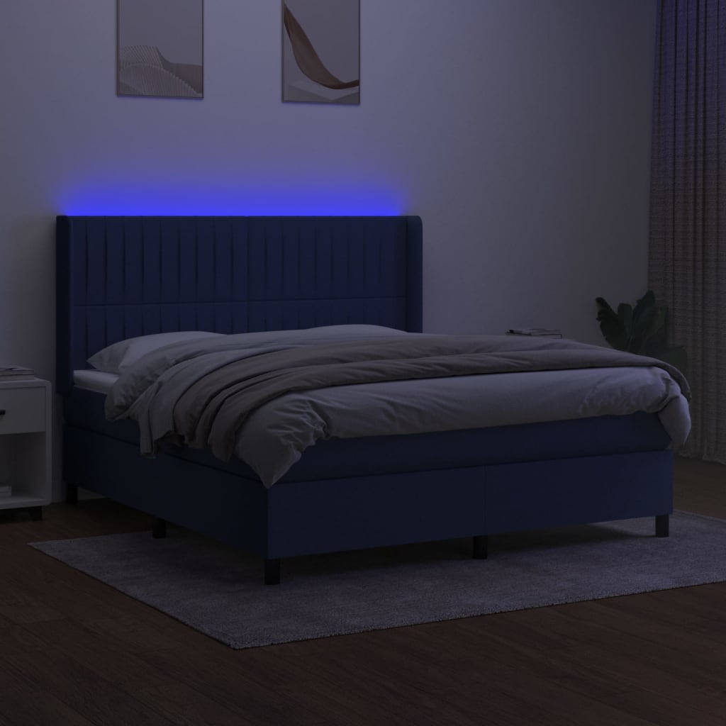 Sommier à lattes de lit matelas et LED Bleu 160x200 cm Tissu