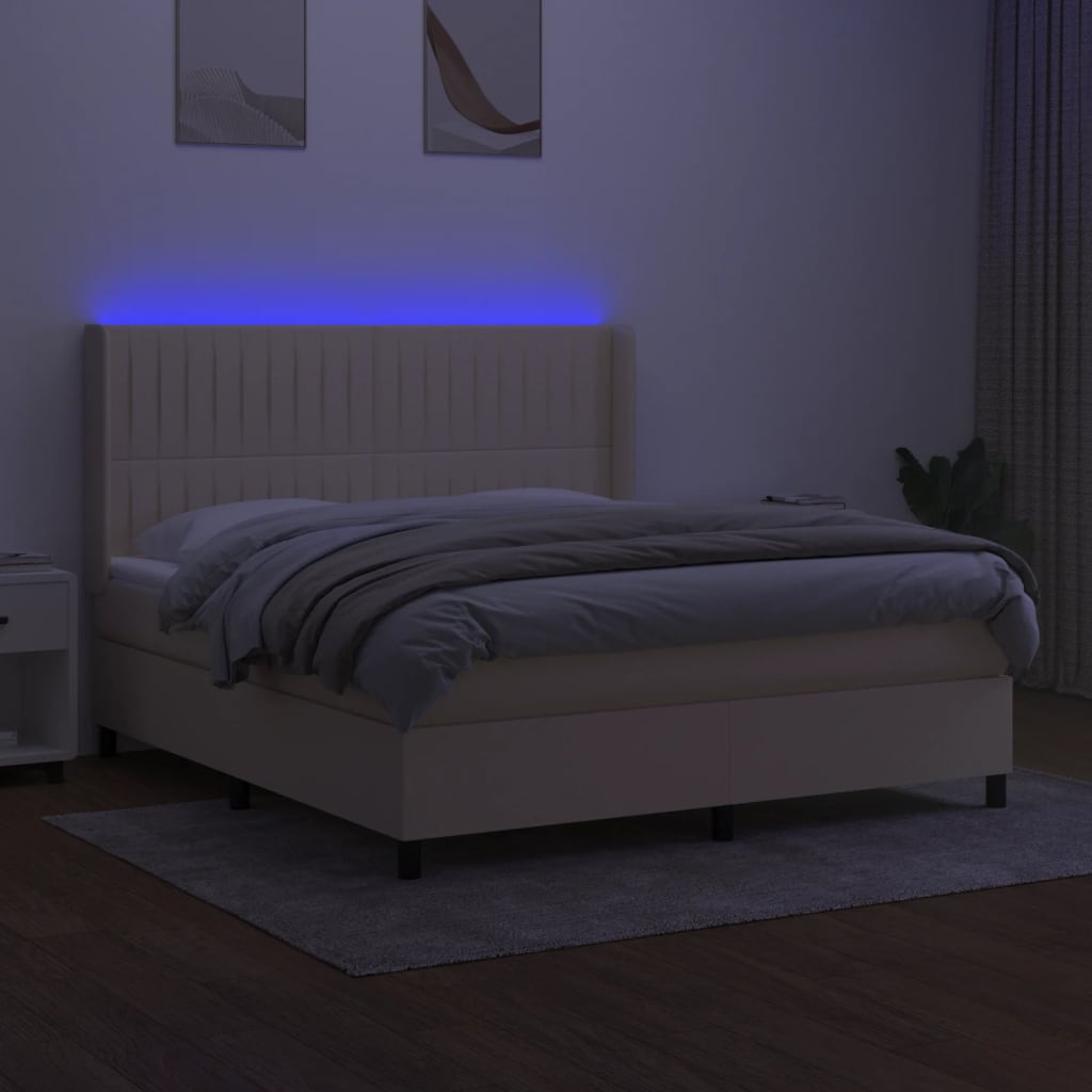 Sommier à lattes de lit matelas et LED Crème 180x200 cm Tissu - XIOS