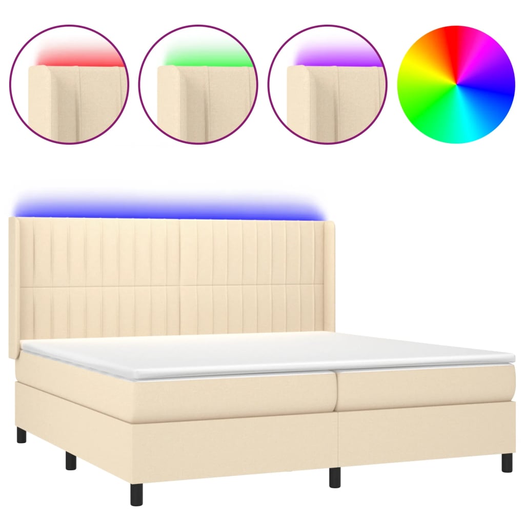 Sommier à lattes de lit matelas et LED Crème 200x200 cm Tissu - XIOS