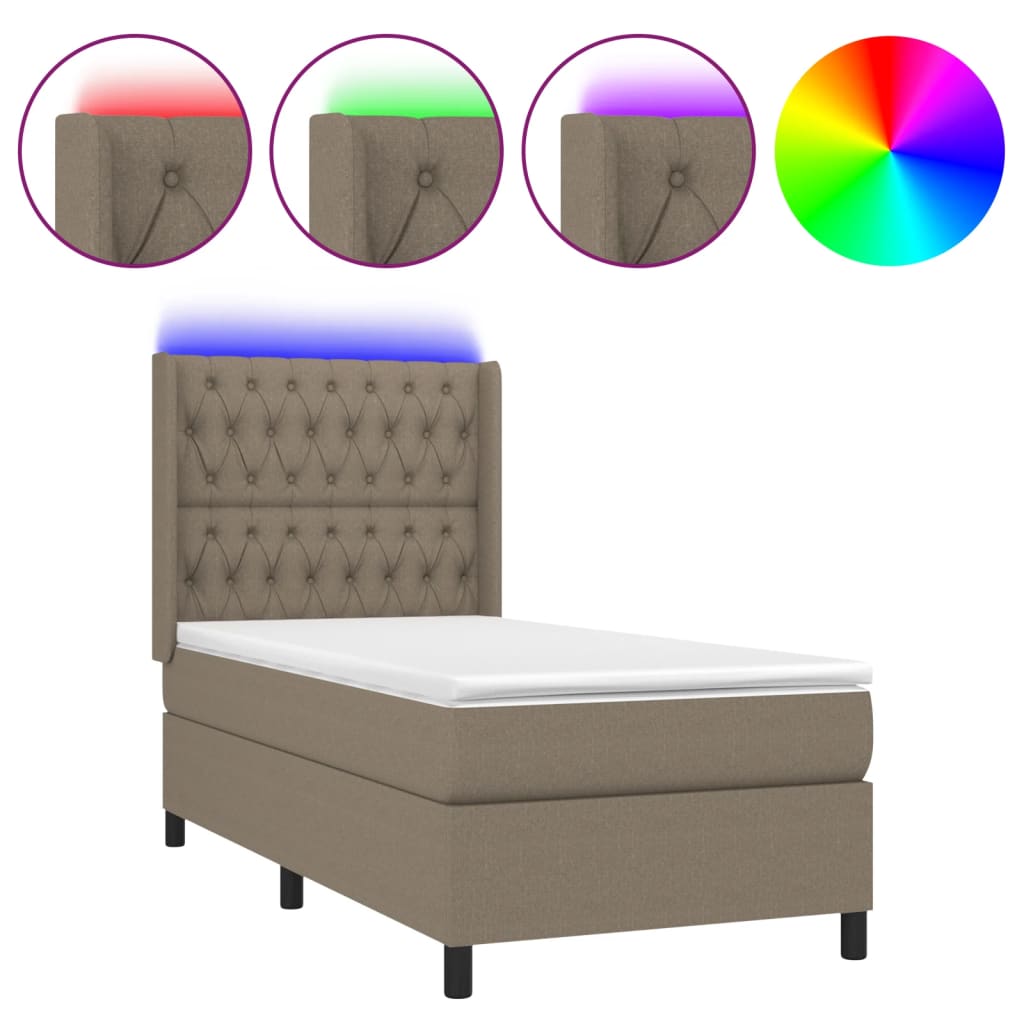 Sommier à lattes de lit matelas et LED Taupe 90x190 cm Tissu - XIOS