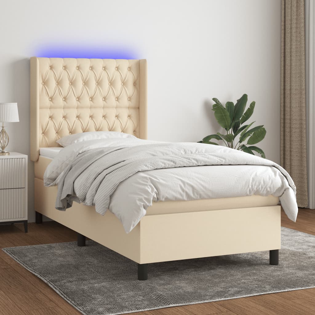 Sommier à lattes de lit matelas et LED Crème 90x190 cm Tissu - XIOS