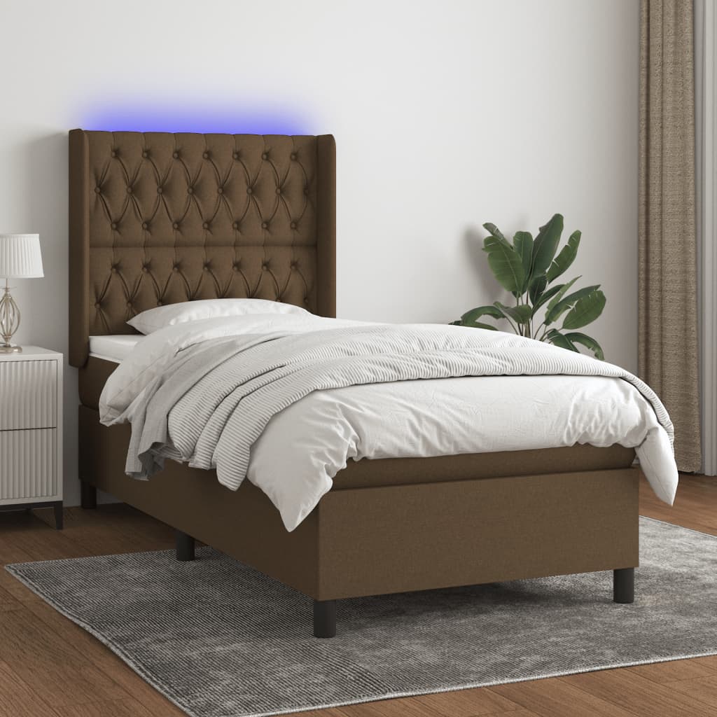 Sommier à lattes de lit matelas et LED Marron foncé 100x200 cm - XIOS