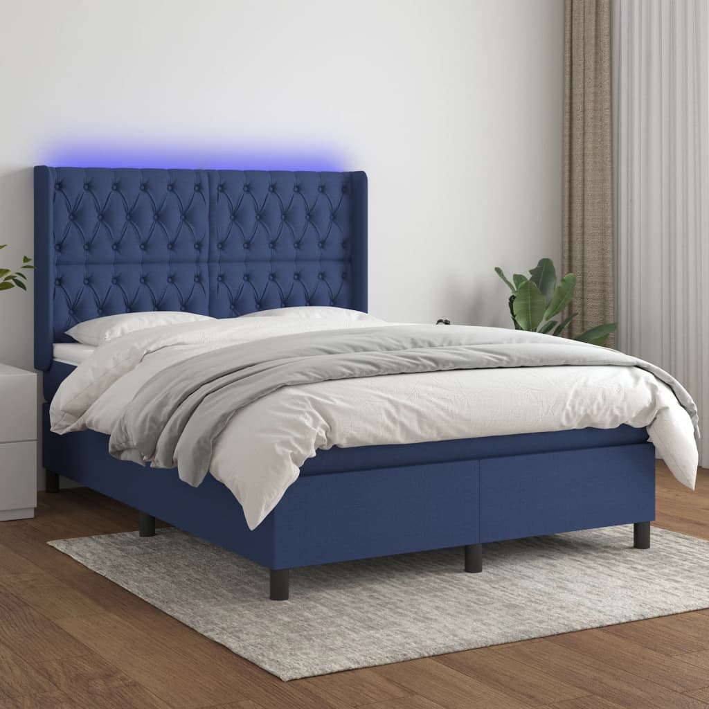 Sommier à lattes de lit matelas et LED Bleu 140x190 cm Tissu - XIOS