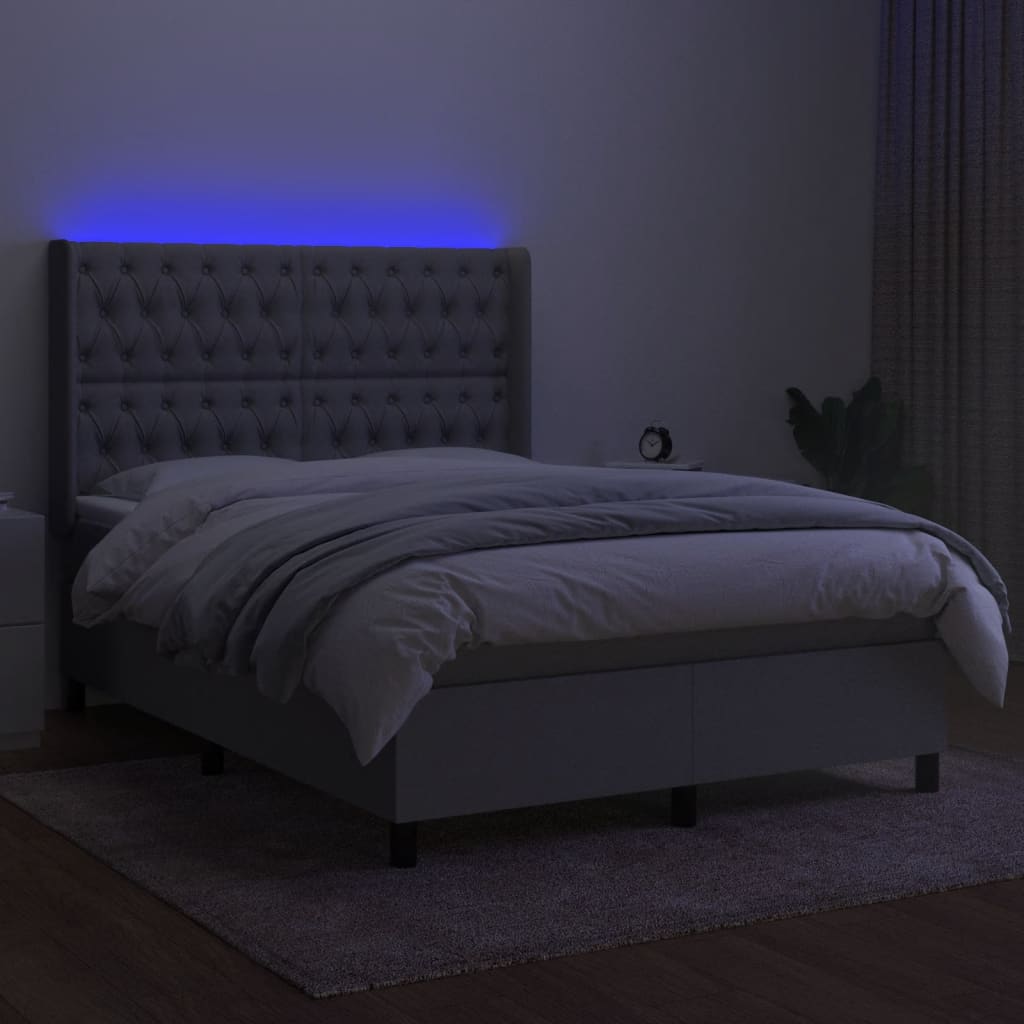 Sommier à lattes de lit matelas LED Gris clair 140x200 cm Tissu - XIOS