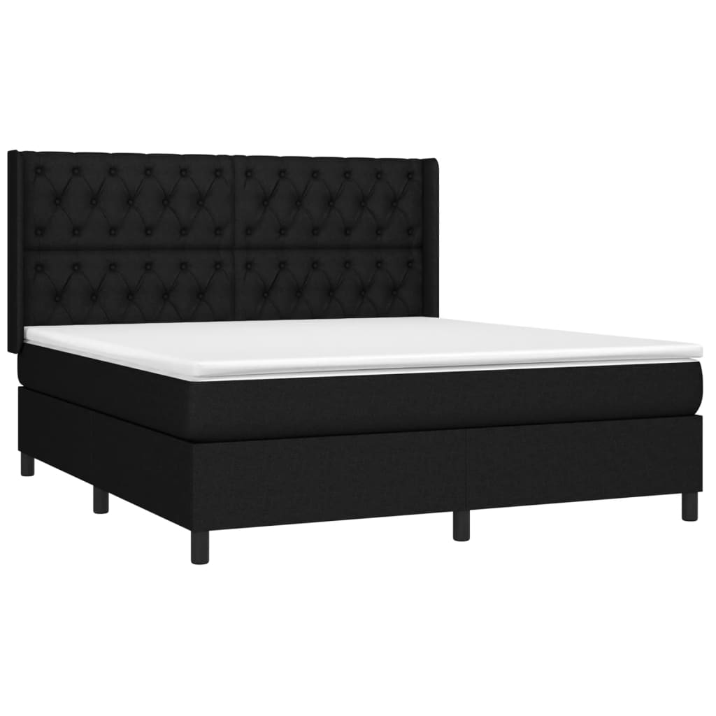 Sommier à lattes de lit matelas et LED Noir 160x200 cm Tissu - XIOS