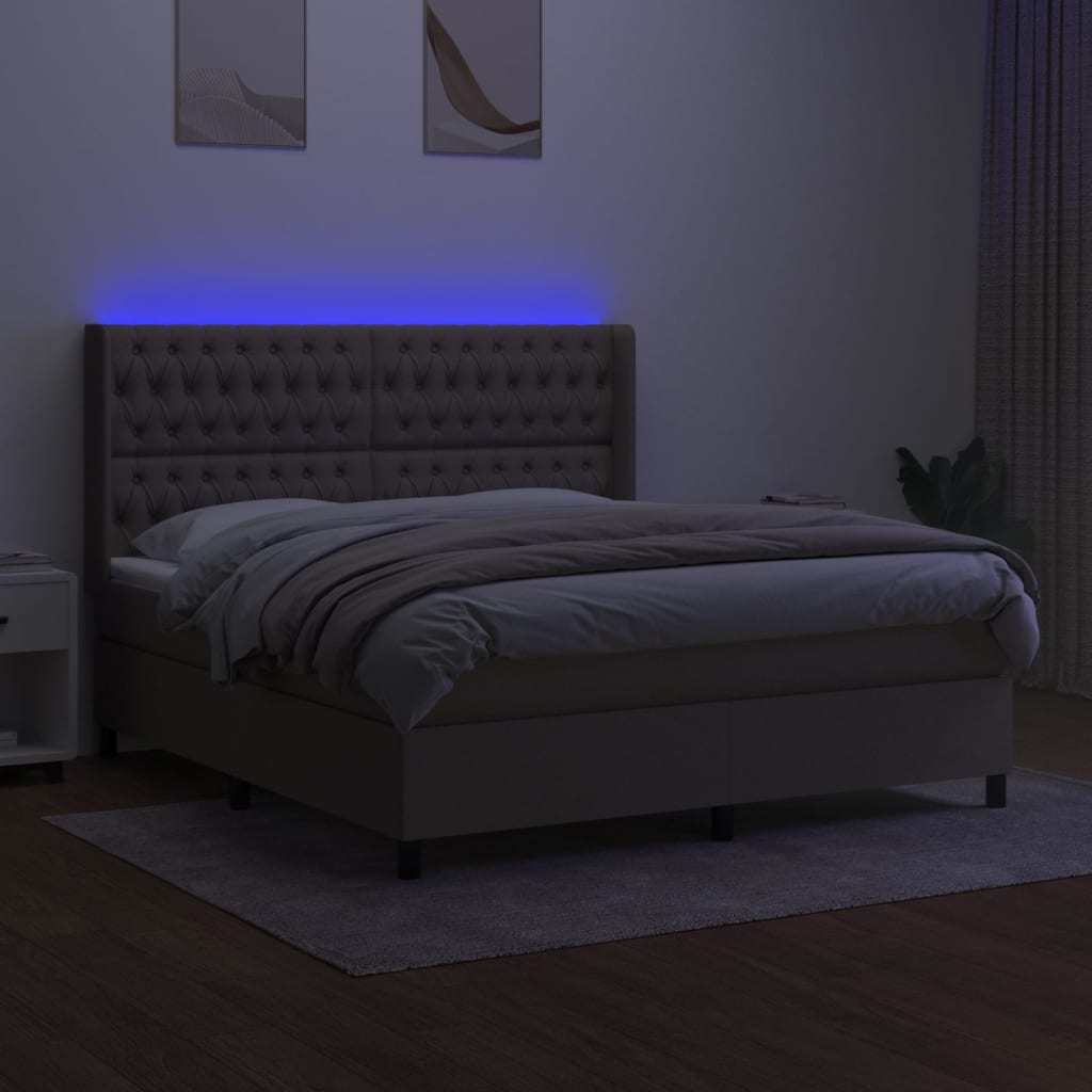 Sommier à lattes de lit matelas et LED Taupe 160x200 cm Tissu - XIOS