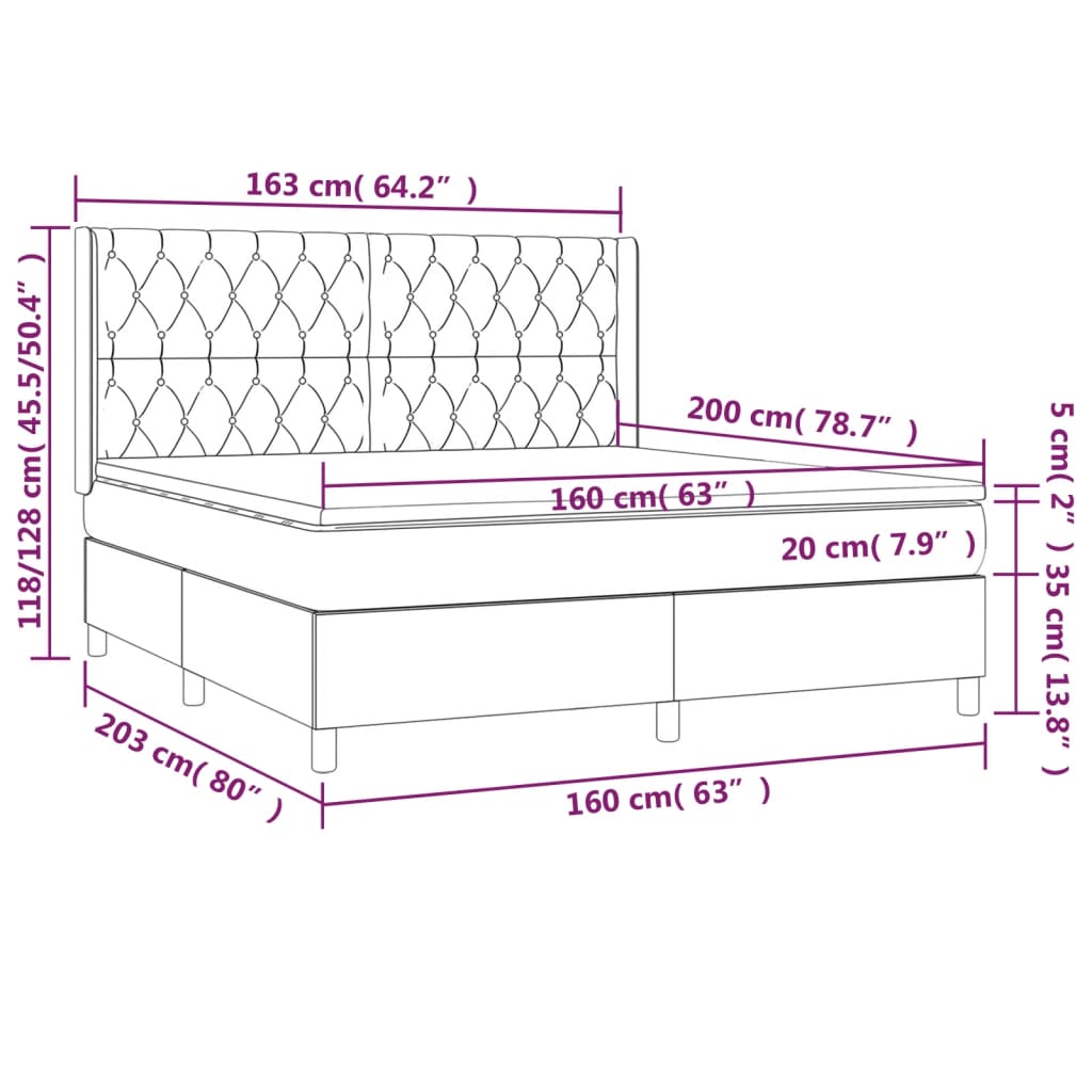 Sommier à lattes de lit matelas et LED Taupe 160x200 cm Tissu - XIOS