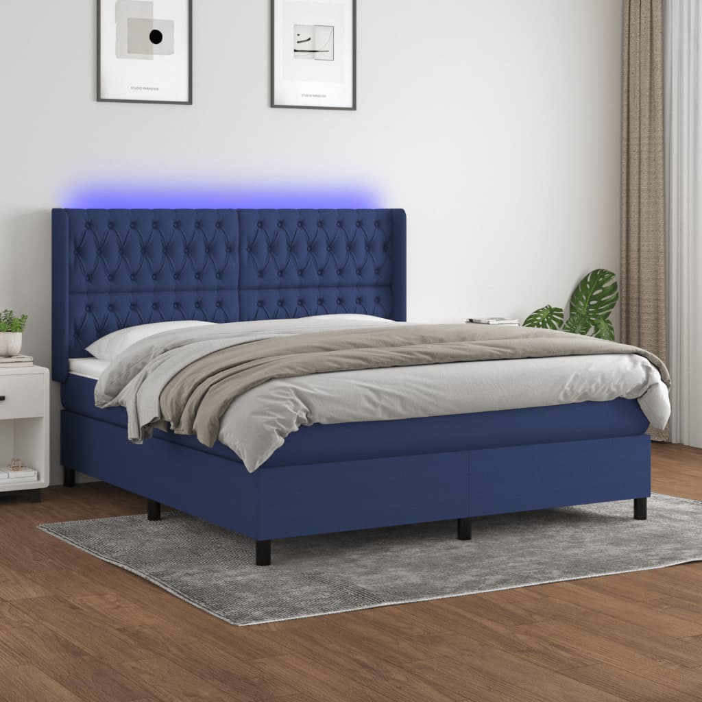 Sommier à lattes de lit matelas et LED Bleu 160x200 cm Tissu - XIOS