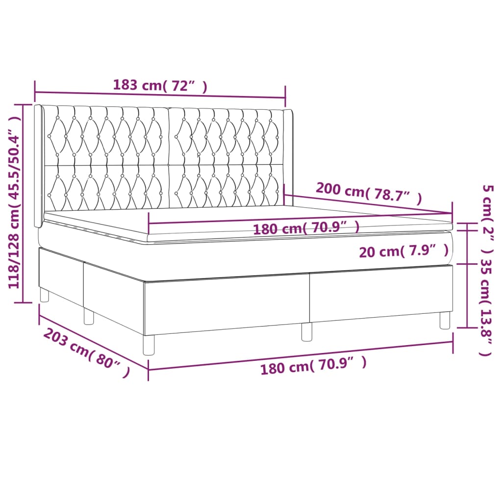 Sommier à lattes de lit matelas LED Gris clair 180x200 cm Tissu - XIOS