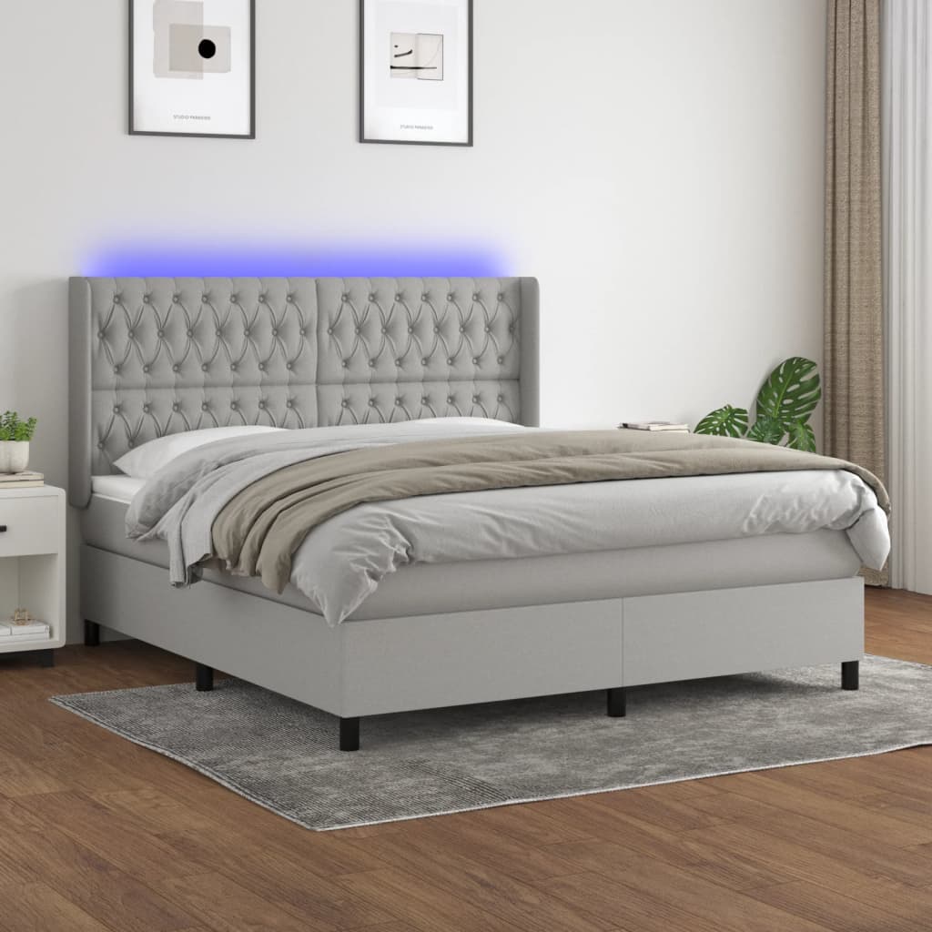 Sommier à lattes de lit matelas LED Gris clair 180x200 cm Tissu - XIOS