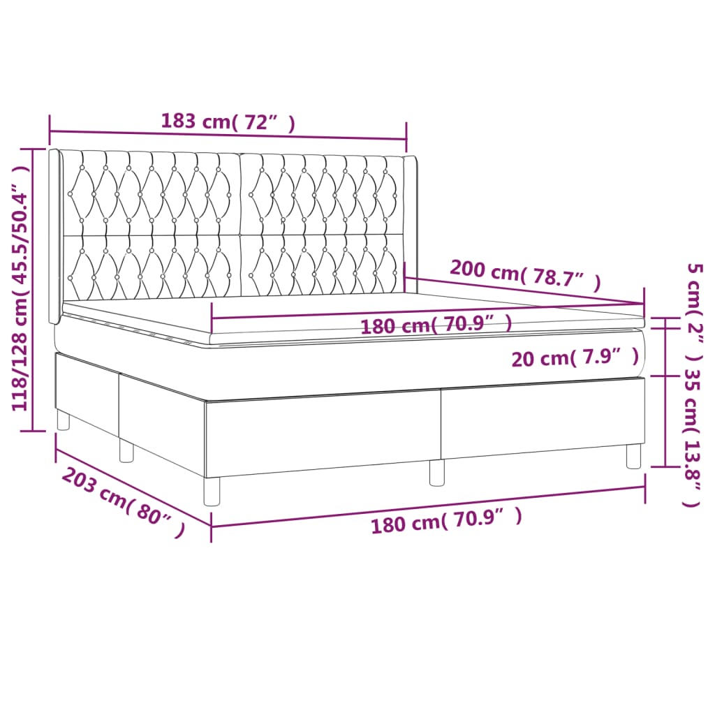 Sommier à lattes de lit matelas LED Gris foncé 180x200 cm Tissu - XIOS