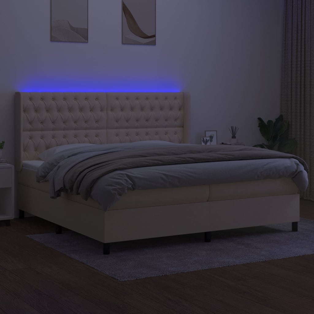 Sommier à lattes de lit matelas et LED Crème 200x200 cm Tissu - XIOS