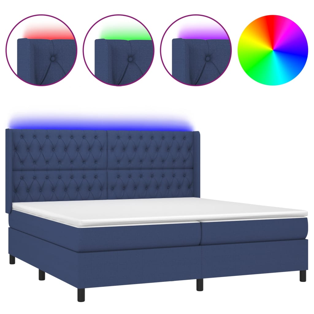 Sommier à lattes de lit matelas et LED Bleu 200x200 cm Tissu - XIOS