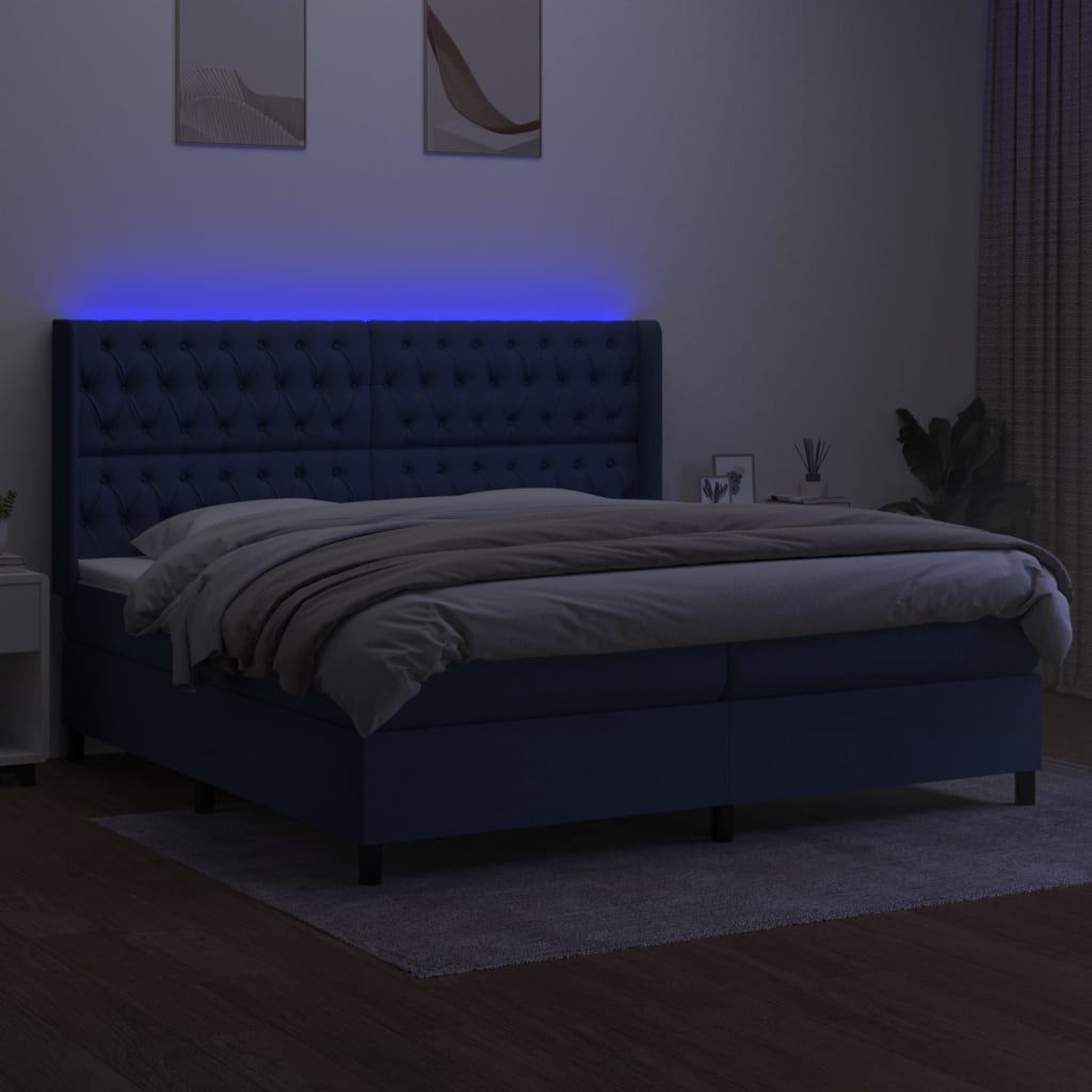 Sommier à lattes de lit matelas et LED Bleu 200x200 cm Tissu - XIOS