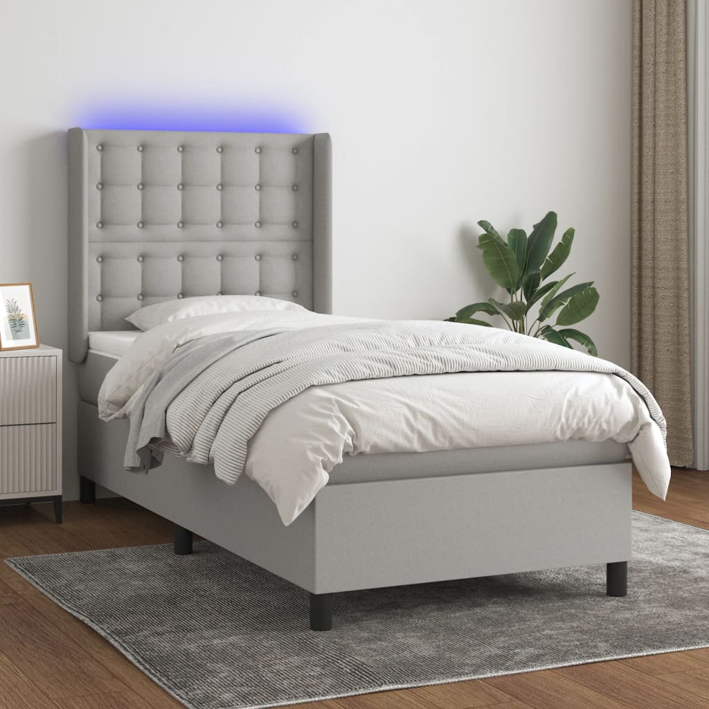 Sommier à lattes de lit matelas LED Gris clair 90x190cm Tissu - XIOS