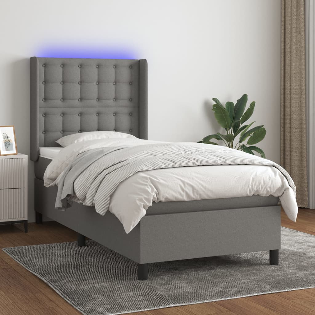Sommier à lattes de lit matelas LED Gris foncé 90x190cm Tissu - XIOS