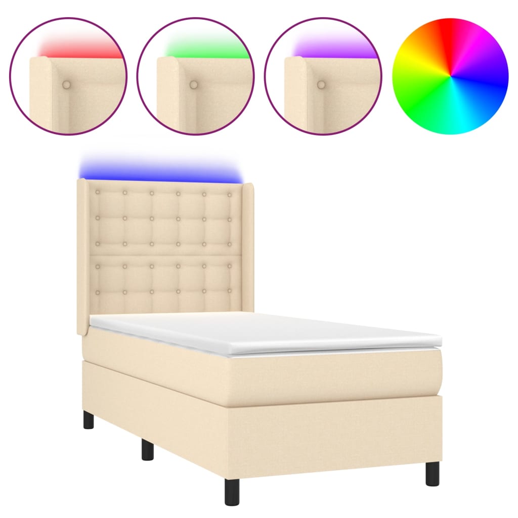Sommier à lattes de lit matelas et LED Crème 90x200 cm Tissu - XIOS