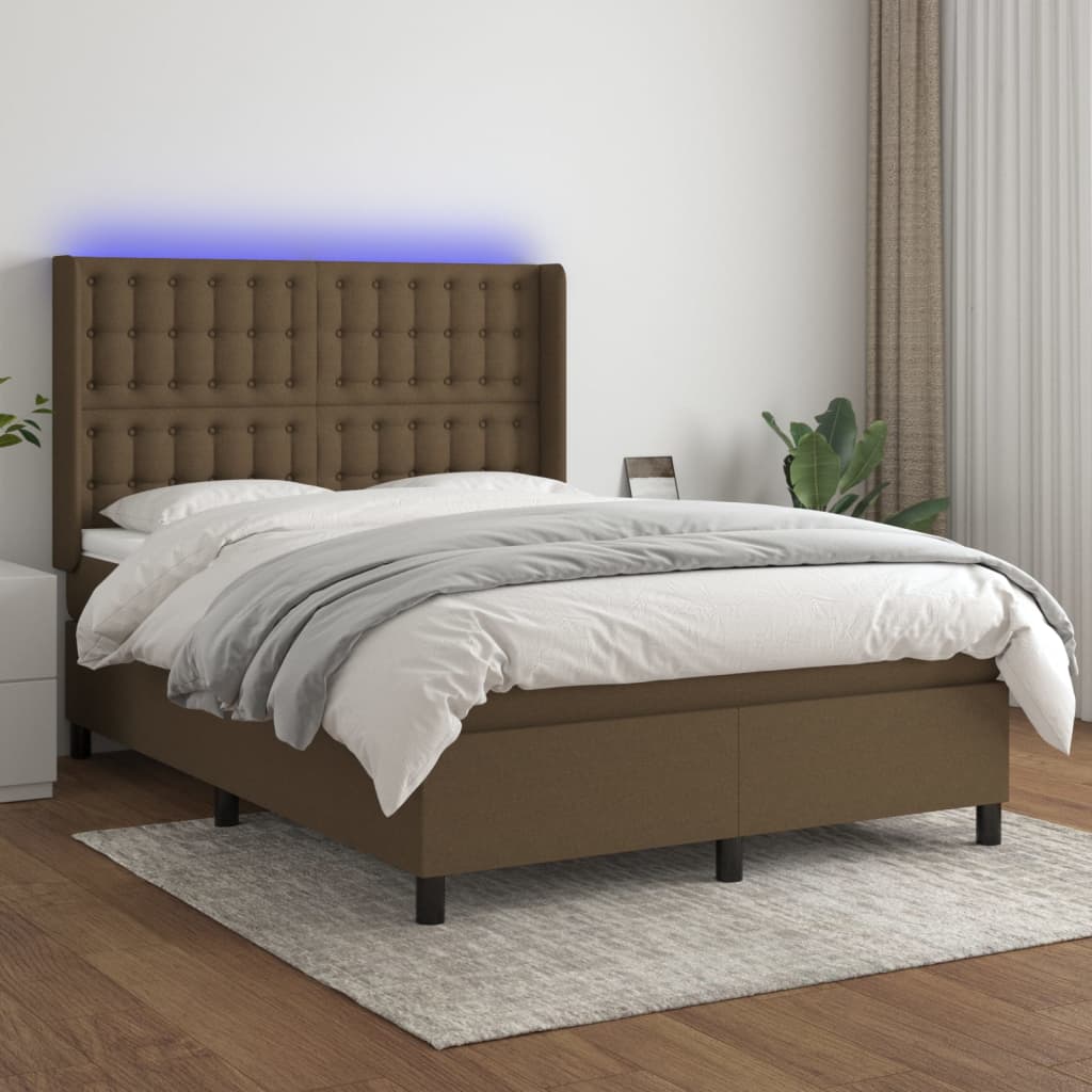 Sommier à lattes de lit matelas et LED Marron foncé 140x190 cm - XIOS