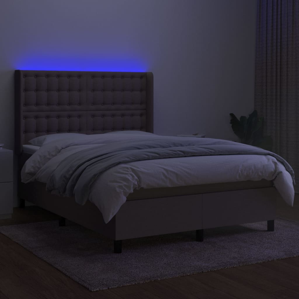 Sommier à lattes de lit matelas et LED Taupe 140x190 cm Tissu - XIOS