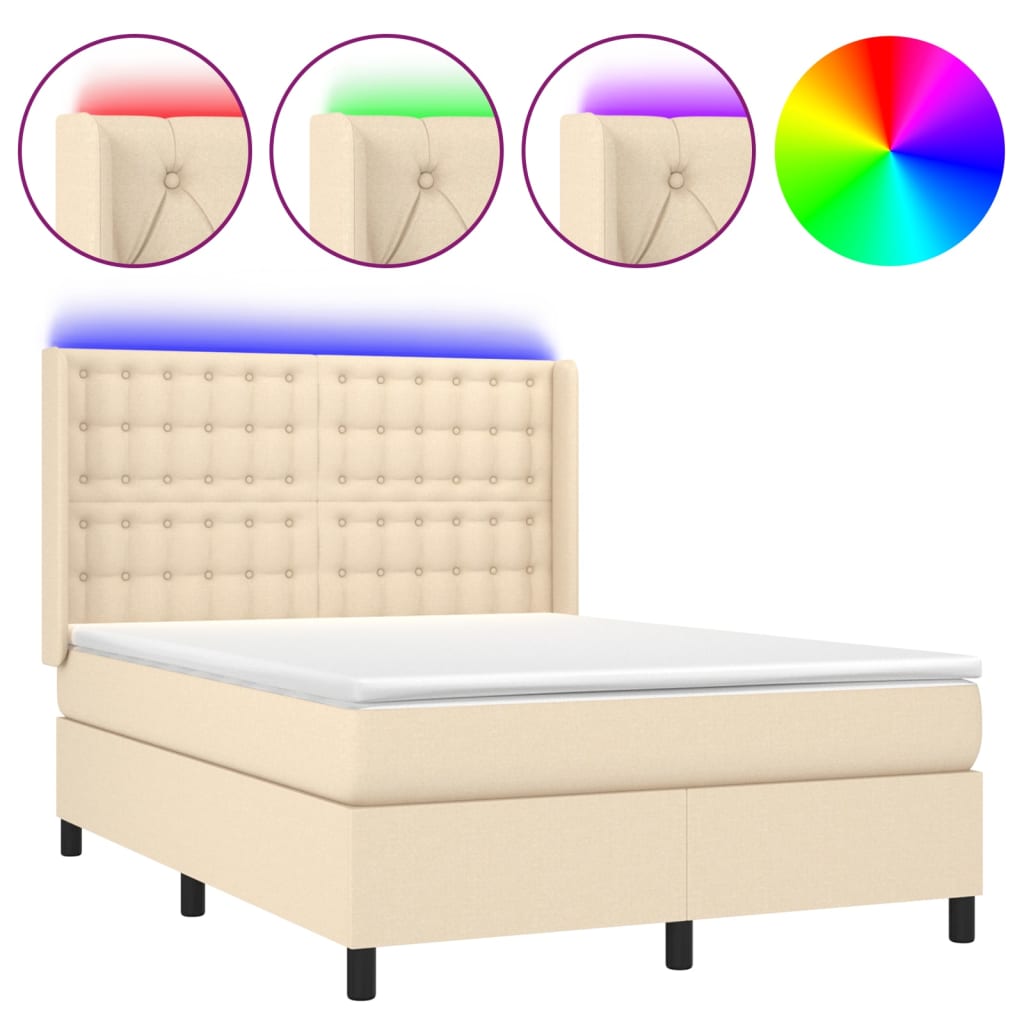 Sommier à lattes de lit matelas et LED Crème 140x190 cm Tissu - XIOS