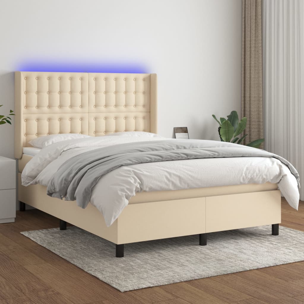 Sommier à lattes de lit matelas et LED Crème 140x190 cm Tissu - XIOS
