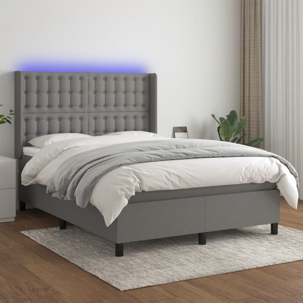 Sommier à lattes de lit matelas LED Gris foncé 140x200 cm Tissu - XIOS