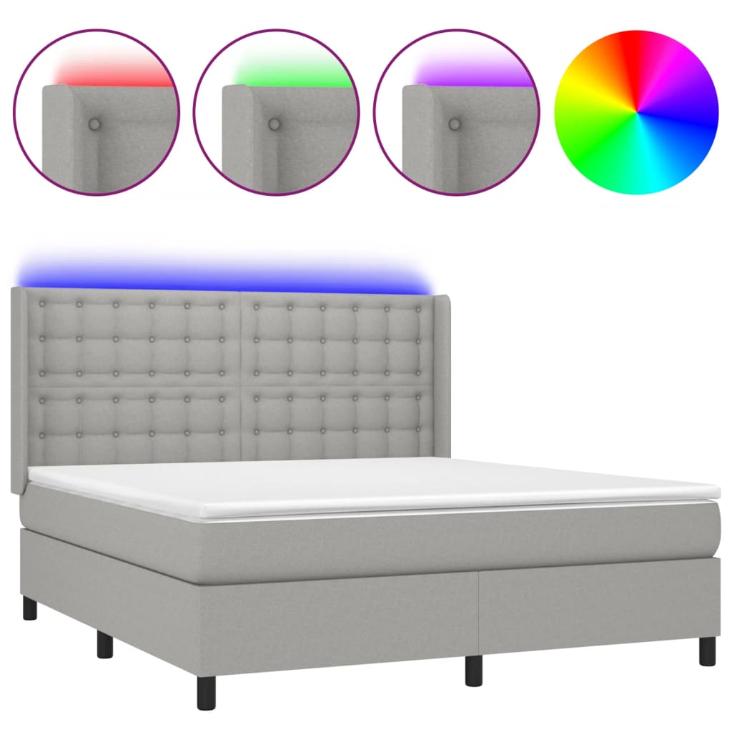 Sommier à lattes de lit matelas LED Gris clair 180x200 cm Tissu - XIOS