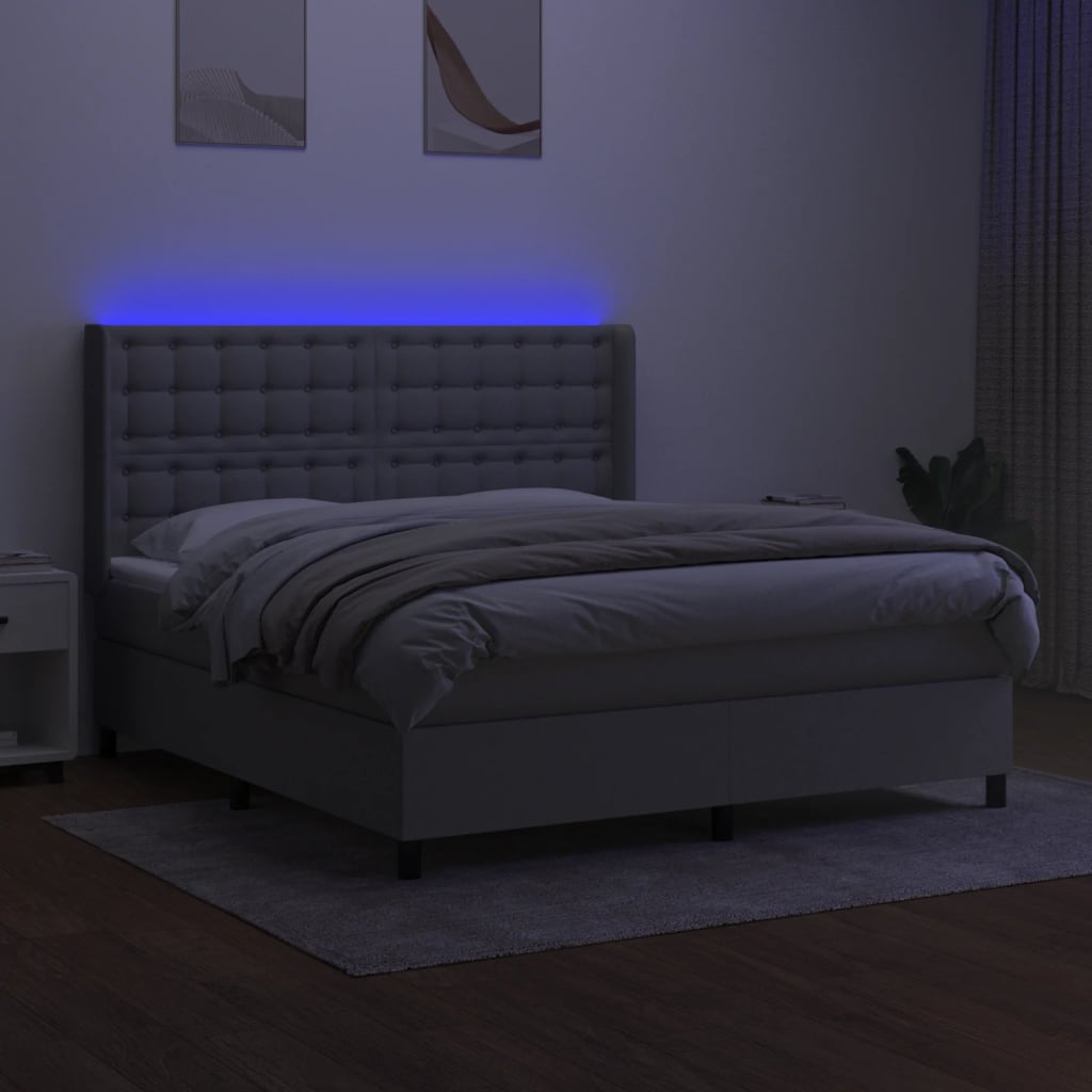 Sommier à lattes de lit matelas LED Gris clair 180x200 cm Tissu - XIOS