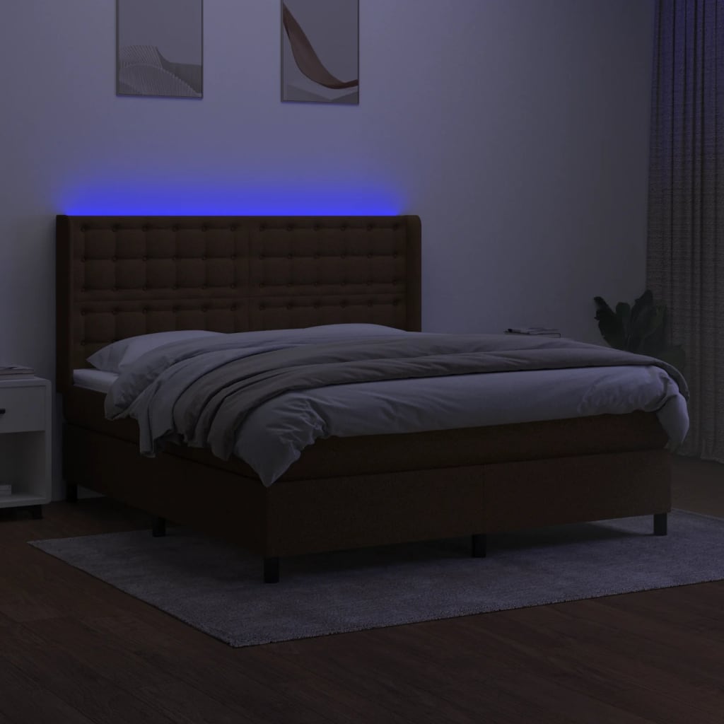 Sommier à lattes de lit matelas et LED Marron foncé 180x200cm - XIOS