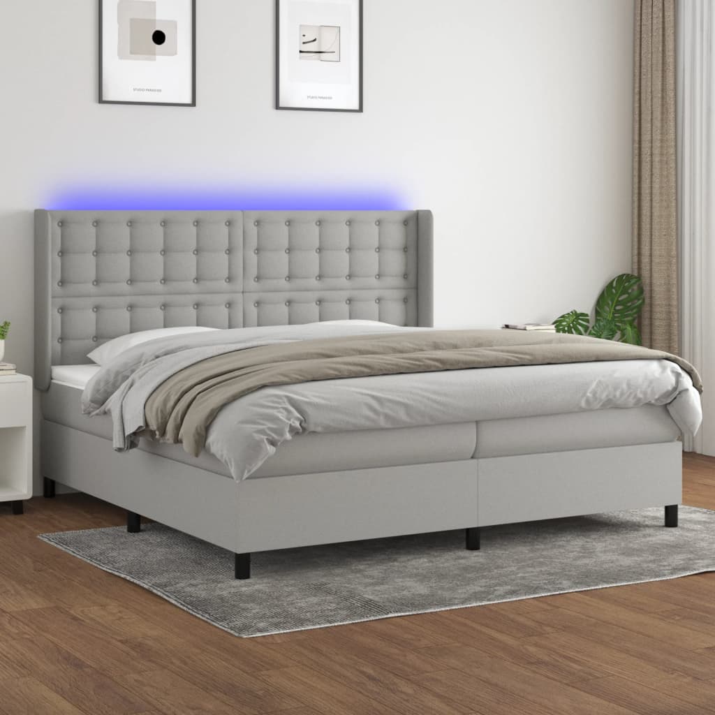 Sommier à lattes de lit matelas LED Gris clair 200x200 cm Tissu - XIOS