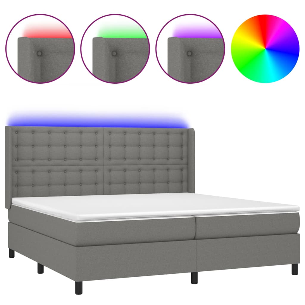 Sommier à lattes de lit matelas LED Gris foncé 200x200 cm Tissu - XIOS