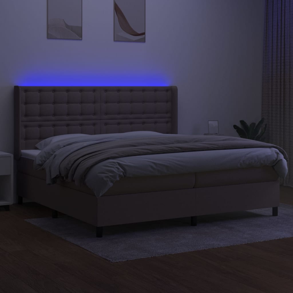 Sommier à lattes de lit matelas et LED Taupe 200x200 cm Tissu - XIOS