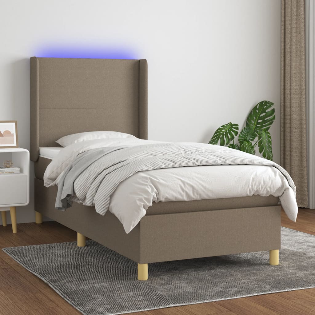 Sommier à lattes de lit matelas et LED Taupe 80x200cm Tissu - XIOS