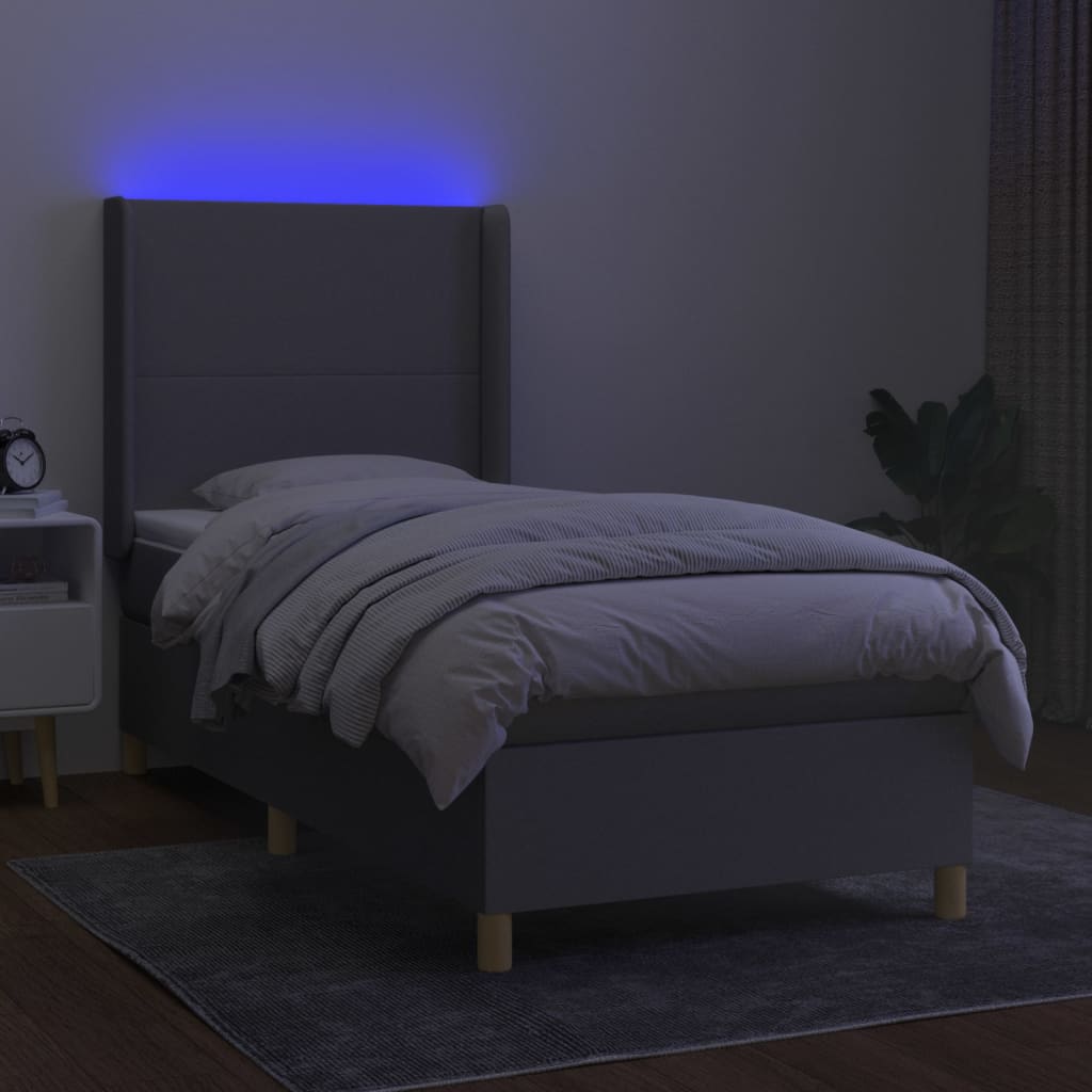 Sommier à lattes de lit matelas LED Gris clair 90x190cm Tissu - XIOS