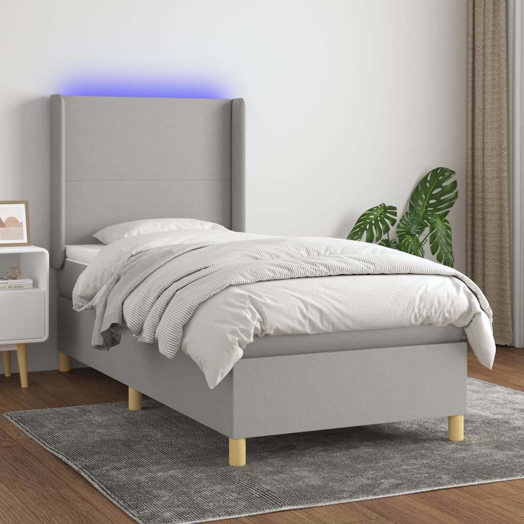 Sommier à lattes de lit matelas LED Gris clair 90x190cm Tissu - XIOS