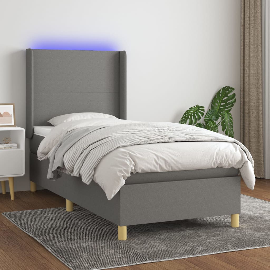 Sommier à lattes de lit matelas LED Gris foncé 90x190cm Tissu - XIOS