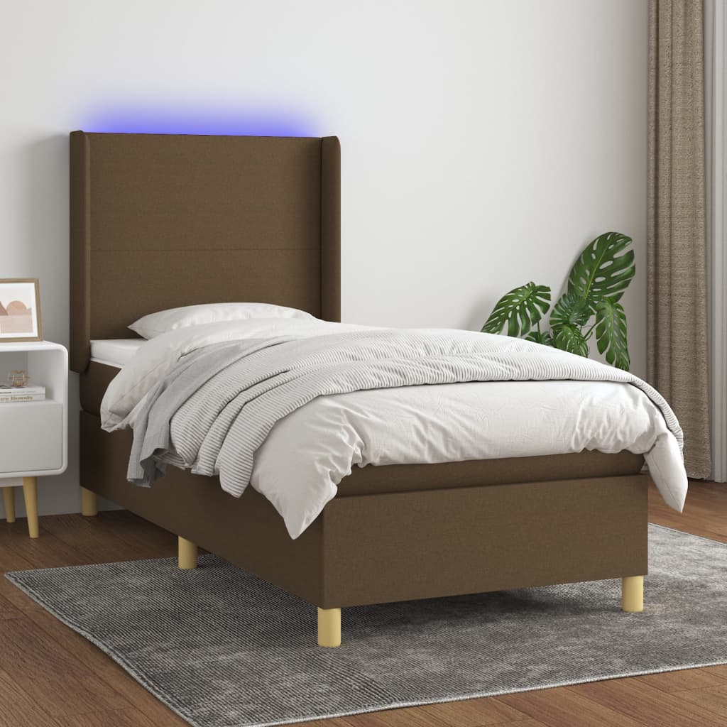 Sommier à lattes de lit matelas LED Marron foncé 90x190cm Tissu - XIOS