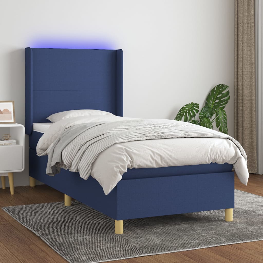 Sommier à lattes de lit matelas et LED Bleu 90x190 cm Tissu - XIOS