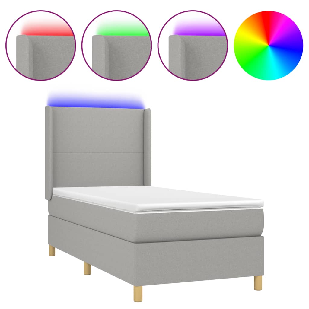 Sommier à lattes de lit matelas LED Gris clair 100x200 cm Tissu - XIOS