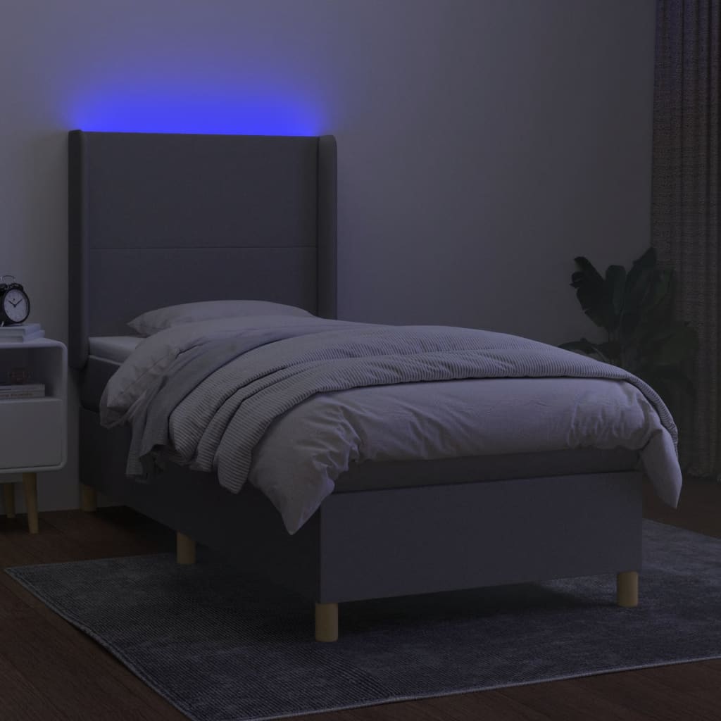 Sommier à lattes de lit matelas LED Gris clair 100x200 cm Tissu - XIOS