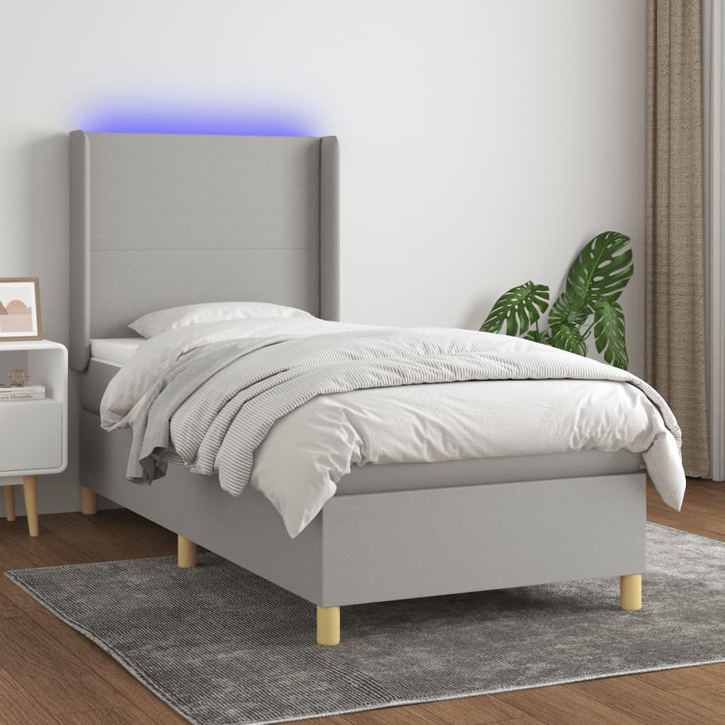 Sommier à lattes de lit matelas LED Gris clair 100x200 cm Tissu - XIOS