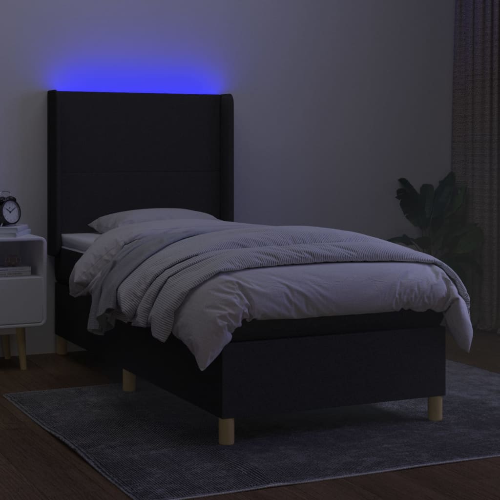 Sommier à lattes de lit matelas et LED Noir 100x200 cm Tissu - XIOS